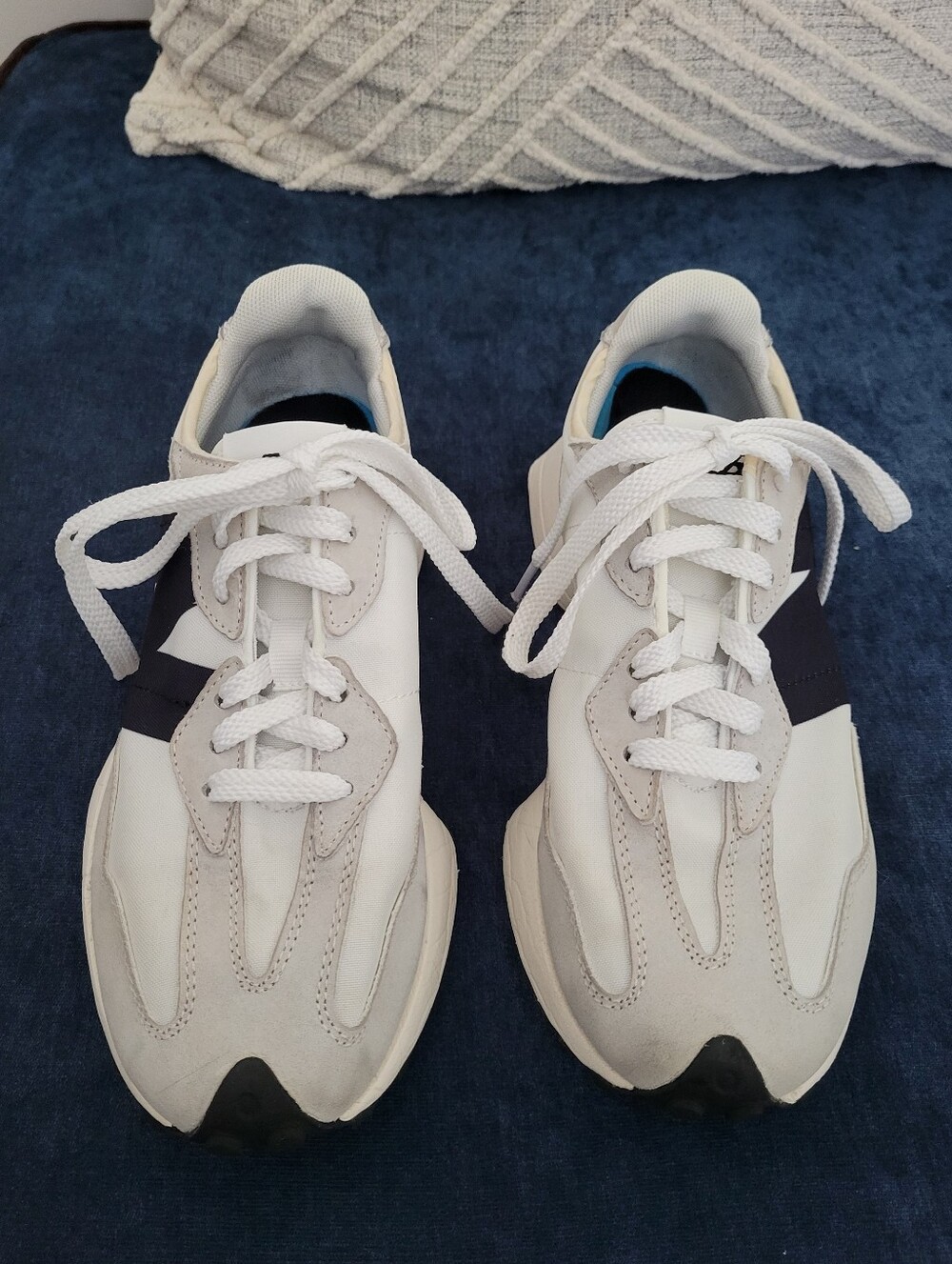 New Balance 327 White and Navy Women's Casual Sneakers